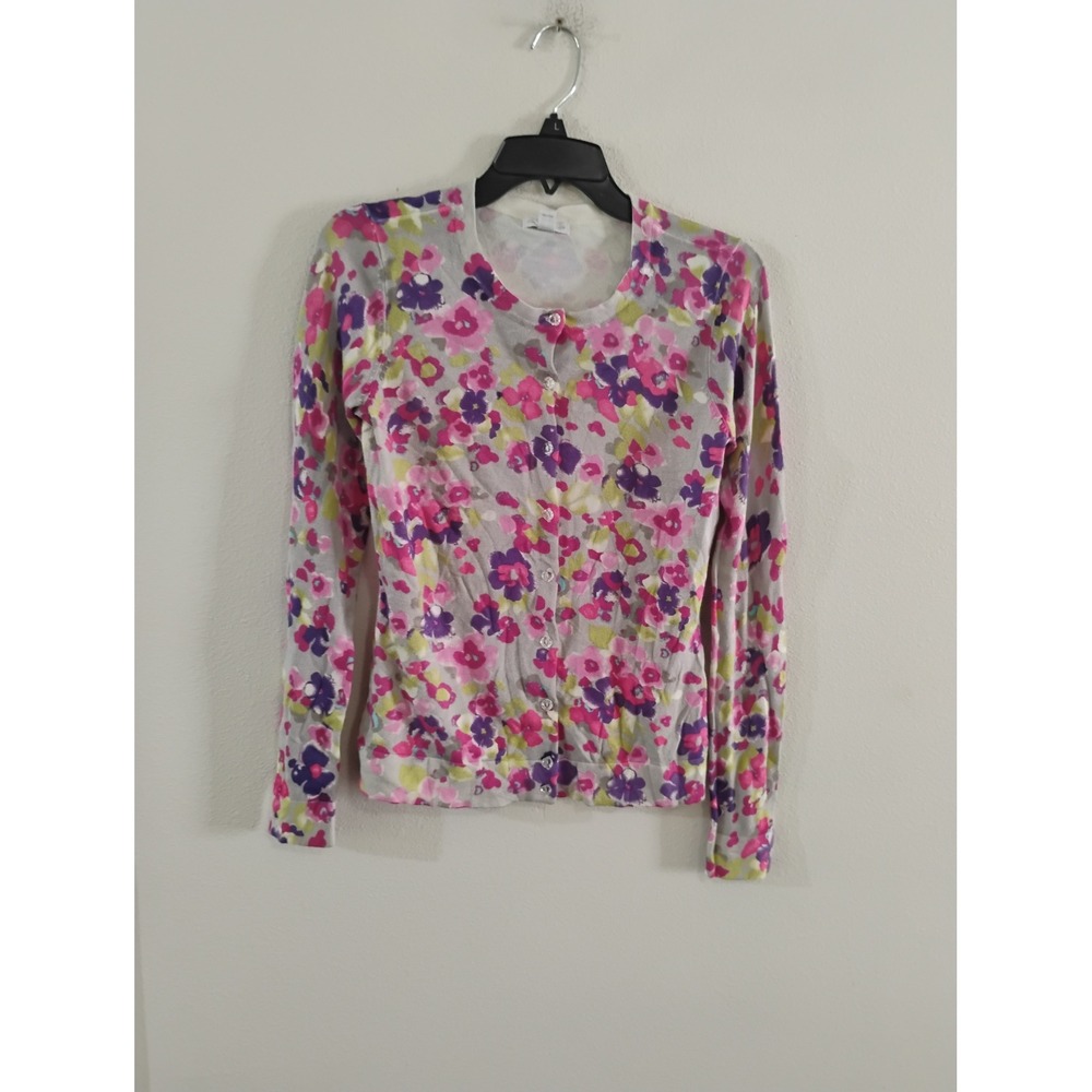 Charter Club Womens Floral Cardigan Sweater Pink Purple Gray Button Front Small